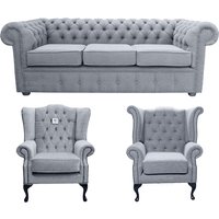 Product photograph of Chesterfield 3 Seater Mallory Chair Queen Anne Chair Verity Plain Steel Grey Fabric Sofa Suite from Chesterfield Sofas