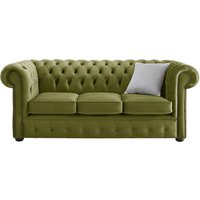 Product photograph of Chesterfield 3 Seater Malta Grass Green Real Velvet Fabric Sofa In Classic Style from Chesterfield Sofas