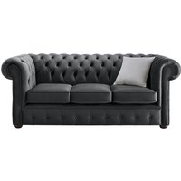 Product photograph of Chesterfield 3 Seater Malta Slate Grey Velvet Fabric Sofa In Classic Style from Chesterfield Sofas