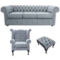 Product photograph of Chesterfield 3 Seater Queen Anne Chair Footstool Verity Plain Steel Grey Fabric Sofa Suite from Chesterfield Sofas