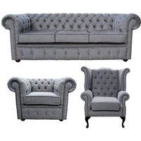 Product photograph of Chesterfield 3 Seater Queen Anne Club Chair Verity Steel Grey Fabric Sofa Suite from Chesterfield Sofas
