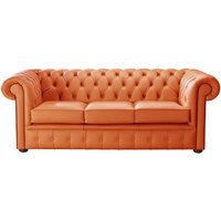 Product photograph of Chesterfield 3 Seater Shelly Firestone Orange Leather Sofa Bespoke In Classic Style from Chesterfield Sofas