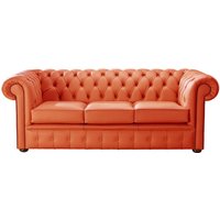 Product photograph of Chesterfield 3 Seater Shelly Flamenco Orange Real Leather Sofa Bespoke In Classic Style from Chesterfield Sofas