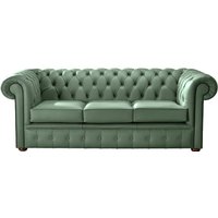 Product photograph of Chesterfield 3 Seater Shelly Jade Green Leather Sofa Bespoke In Classic Style from Chesterfield Sofas