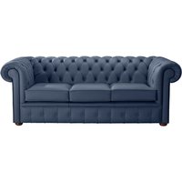 Product photograph of Chesterfield 3 Seater Shelly Majolica Blue Leather Sofa Bespoke In Classic Style from Chesterfield Sofas