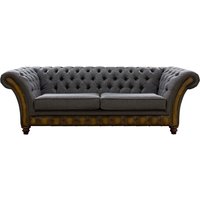 Product photograph of Chesterfield 3 Seater Sofa Antique Gold Leather Marinello Pewter Fabric In Jepson Style from Chesterfield Sofas