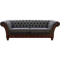 Product photograph of Chesterfield 3 Seater Sofa Antique Light Rust Leather Marinello Pewter Fabric In Jepson Style from Chesterfield Sofas