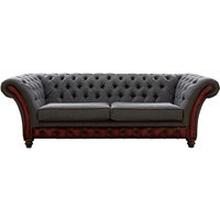 Product photograph of Chesterfield 3 Seater Sofa Antique Oxblood Leather Marinello Pewter Fabric In Jepson Style from Chesterfield Sofas
