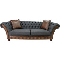 Product photograph of Chesterfield 3 Seater Sofa Antique Tan Leather Marinello Pewter Fabric In Jepson Style from Chesterfield Sofas