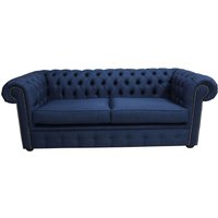 Product photograph of Chesterfield 3 Seater Sofa Charles Midnight Blue Real Linen Fabric In Classic Style from Chesterfield Sofas