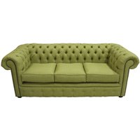 Product photograph of Chesterfield 3 Seater Sofa Charles Olive Green Real Linen Fabric In Classic Style from Chesterfield Sofas