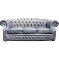 Product photograph of Chesterfield 3 Seater Sofa Cracked Wax Ash Grey Leather In Buckingham Style from Chesterfield Sofas