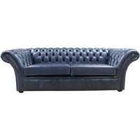 Product photograph of Chesterfield 3 Seater Sofa Settee Old English Ocean Blue Leather In Balmoral Style from Chesterfield Sofas