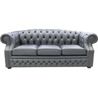 Product photograph of Chesterfield 3 Seater Vele Charcoal Grey Leather Sofa In Buckingham Style from Chesterfield Sofas