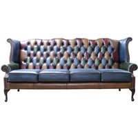 Product photograph of Chesterfield 4 Seater High Back Wing Sofa Antique Patchwork Leather In Queen Anne Style from Chesterfield Sofas