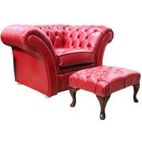 Product photograph of Chesterfield Balmoral Club Armchair Footstool Old English Gamay Leather from Chesterfield Sofas