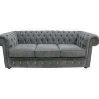 Product photograph of Chesterfield Crystal 3 Seater Sofa Keira Pewter Grey Fabric In Classic Style from Chesterfield Sofas