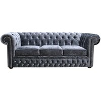 Product photograph of Chesterfield Crystal 3 Seater Sofa Modena Anthracite Black Velvet Fabric In Classic Style from Chesterfield Sofas