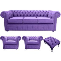 Product photograph of Chesterfield Handmade 3 Seater 2 X Club Chairs Footstool Verity Purple Fabric Sofa Suite from Chesterfield Sofas