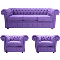 Product photograph of Chesterfield Handmade 3 Seater 2 X Club Chairs Verity Purple Fabric Sofa Suite from Chesterfield Sofas