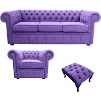 Product photograph of Chesterfield Handmade 3 Seater Club Chair Footstool Verity Purple Fabric Sofa Suite from Chesterfield Sofas