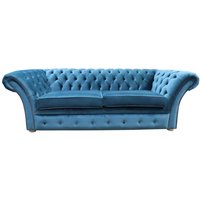 Product photograph of Chesterfield Handmade 3 Seater Sofa Malta Peacock Blue Velvet Fabric In Balmoral Style from Chesterfield Sofas