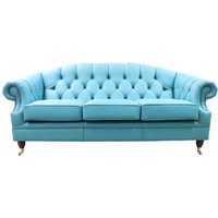 Product photograph of Chesterfield Handmade 3 Seater Sofa Settee Shelly Dark Teal Blue Leather In Victoria Style from Chesterfield Sofas