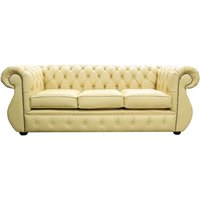 Product photograph of Chesterfield Handmade 3 Seater Sofa Shelly Deluca Yellow Leather In Kimberley Style from Chesterfield Sofas