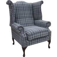 Product photograph of Chesterfield High Back Wing Chair Lomond Blue Fabric In Queen Anne Style from Chesterfield Sofas