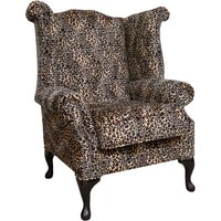 Product photograph of Chesterfield High Back Wing Chair Sand Leopard Animal Print Real Fabric In Queen Anne Style from Chesterfield Sofas