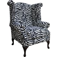 Product photograph of Chesterfield High Back Wing Chair Zebra Animal Print Fabric In Queen Anne Style from Chesterfield Sofas