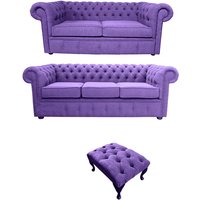 Product photograph of Chesterfield Original 3 Seater 2 Seater Footstool Verity Purple Fabric Sofa Suite from Chesterfield Sofas