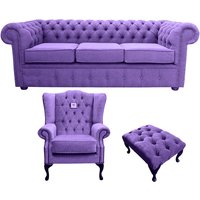 Product photograph of Chesterfield Original 3 Seater Mallory Chair Footstool Verity Purple Fabric Sofa Suite from Chesterfield Sofas