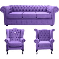 Product photograph of Chesterfield Original 3 Seater Mallory Chair Queen Anne Chair Verity Purple Fabric Sofa Suite from Chesterfield Sofas