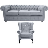 Product photograph of Chesterfield Original 3 Seater Mallory Chair Verity Plain Steel Grey Fabric Sofa Suite from Chesterfield Sofas