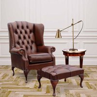 Product photograph of Chesterfield Prince 039 S High Back Wing Chair Footstool Antique Tan Leather In Mallory Style from Chesterfield Sofas