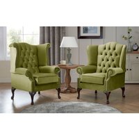 Product photograph of Chesterfield Queen Anne Beatrice Carlton Flat Wing Armchairs Malta Grass 12 from Chesterfield Sofas