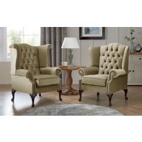 Product photograph of Chesterfield Queen Anne Beatrice Carlton Flat Wing Armchairs Malta Parchment 10 from Chesterfield Sofas