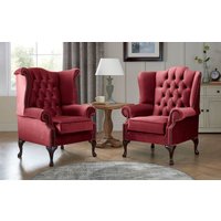 Product photograph of Chesterfield Queen Anne Beatrice Carlton Flat Wing Armchairs Malta Red 14 from Chesterfield Sofas