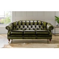 Product photograph of Chesterfield 3 Seater Antique Olive Leather Sofa Settee In Victoria Style from Chesterfield Sofas