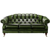 Product photograph of Chesterfield 3 Seater Antique Green Leather Sofa Settee In Victoria Style from Chesterfield Sofas
