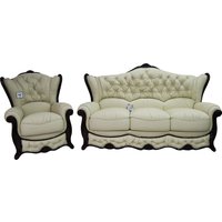 Product photograph of Christina Handmade 3 Seater Armchair Sofa Suite Genuine Italian Cream Real Leather from Chesterfield Sofas