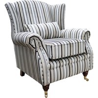 Product photograph of Wing Chair Handmade Fireside High Back Armchair Riga Stripe Natural Real Fabric from Chesterfield Sofas