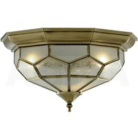 Product photograph of Antique Brass Flush Light With Clear Frosted And Sanded Glass from Furniture in Fashion