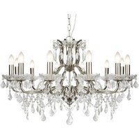 Product photograph of Satin Silver 12 Light Chandelier In Clear Crystal Drops from Furniture in Fashion