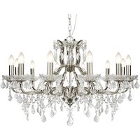 Product photograph of Satin Silver 12 Light Chandelier In Clear Crystal Drops from Furniture in Fashion