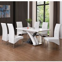 Product photograph of Axara Large Extending Grey Dining Table 6 Vesta White Chairs from Furniture in Fashion