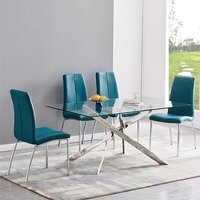 Product photograph of Daytona Rectangular Glass Dining Table With 6 Opal Teal Chairs from Furniture in Fashion