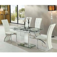 Product photograph of Enke Extending Glass Dining Table With 4 Ravenna White Chairs from Furniture in Fashion