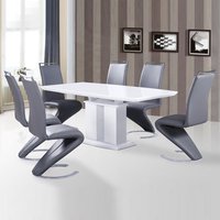 Product photograph of Genisimo Extendable White Dining Table With 6 Summer Grey Chairs from Furniture in Fashion
